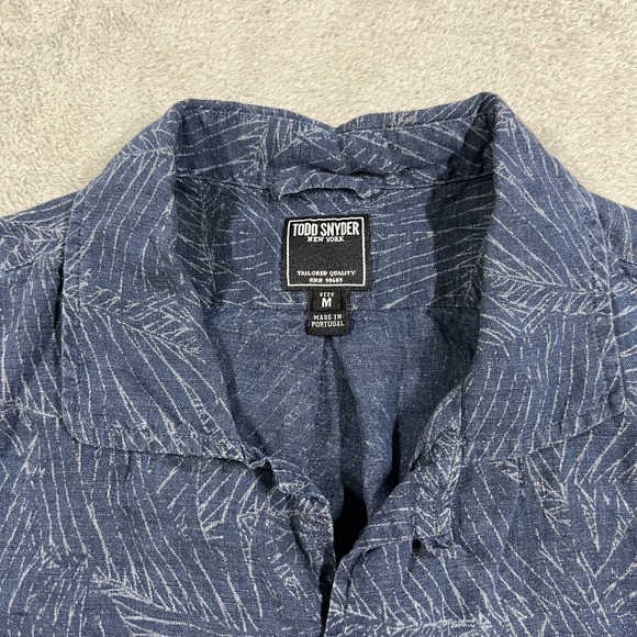 Todd Snyder Shirt Mens Medium Linen Camp Loop Collar Short Sleeve Button Up Blue - Picture 5 of 12